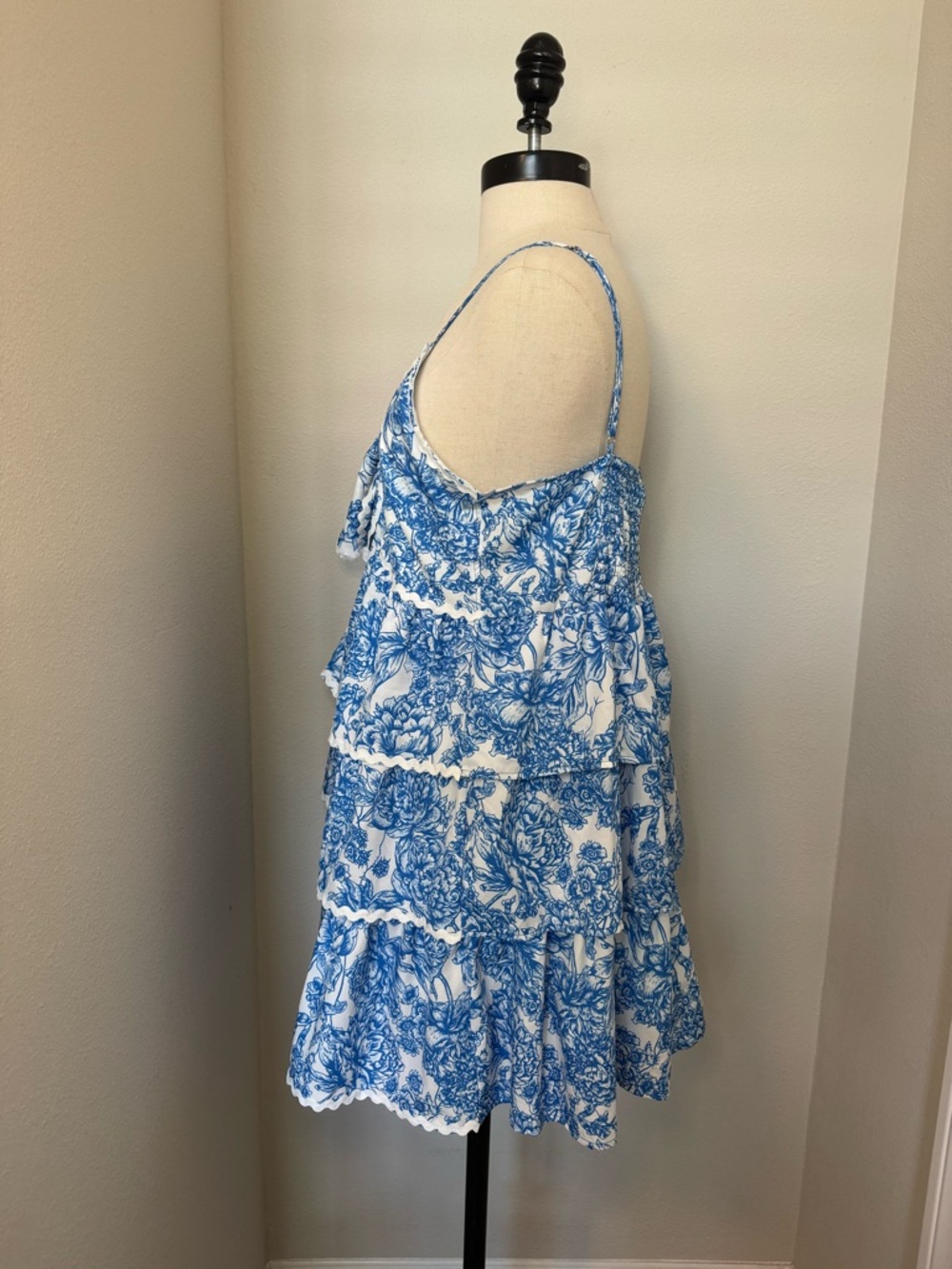 Simply Southern Blue & White Floral Tiered Mini Dress - Picture 3 of 10